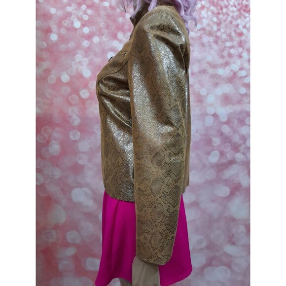 Y2K  Metallic Snake Print Leather Moto Jacket Womens Size M Tan Beige - Picture 7 of 12
